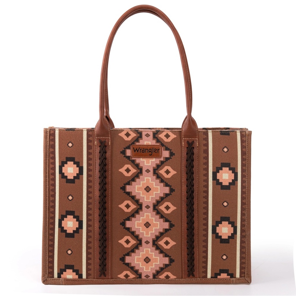 Wrangler Geometric Brown and Pink Tote - Picture 1 of 4